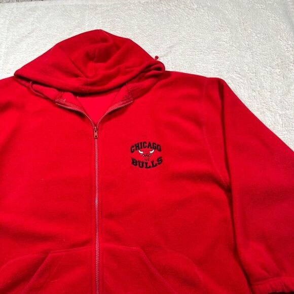 Vintage 90s Pro Edge Chicago Bulls NBA Fleece Zip Up Sweatshirt Hoodie - Picture 3 of 7